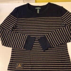 Ralph Lauren Jeans Dark Navy/Black and Gold Striped 3/4 Sleeve T Shirt Sz L